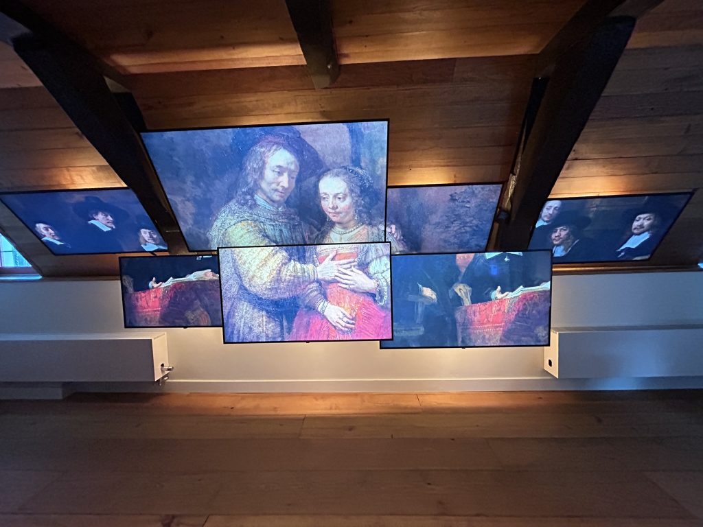 Montage of Rembrandt's works at the Rembrandt House Museum in Amsterdam