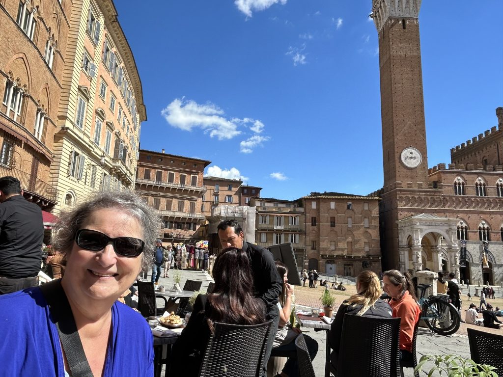 Carol Cram in the Campo in Siena, Italy