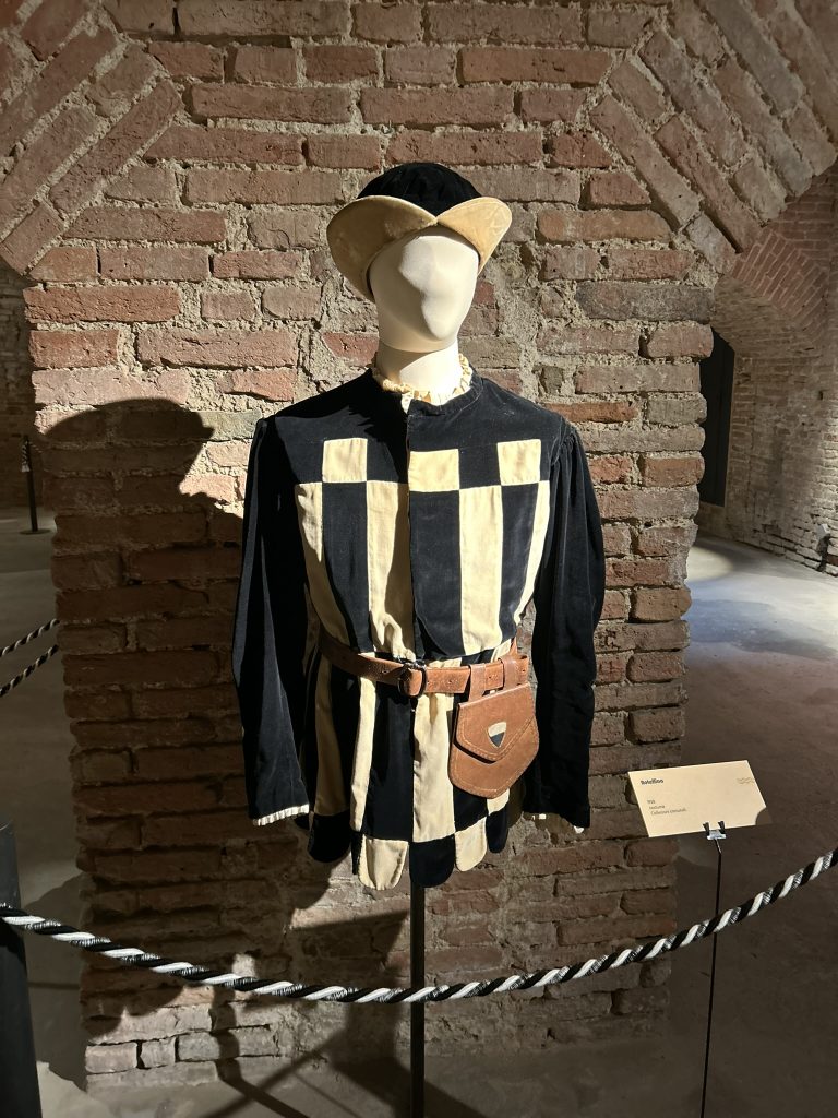 Black and white palio costume in Siena