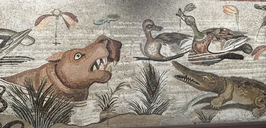 Mosaic of animals including hippo at National Archeaological Museum of Naples