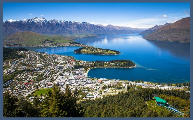 Ariel view of Queenstown on the South Island in New Zealand