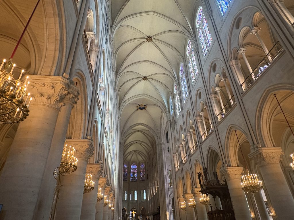 Nave of Notre Dame Cathedral in Paris after the restoration