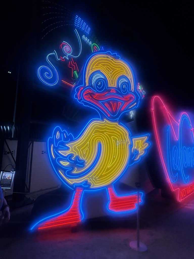 Illuminated giant neon duck at the Neon Museum in Las Vegas