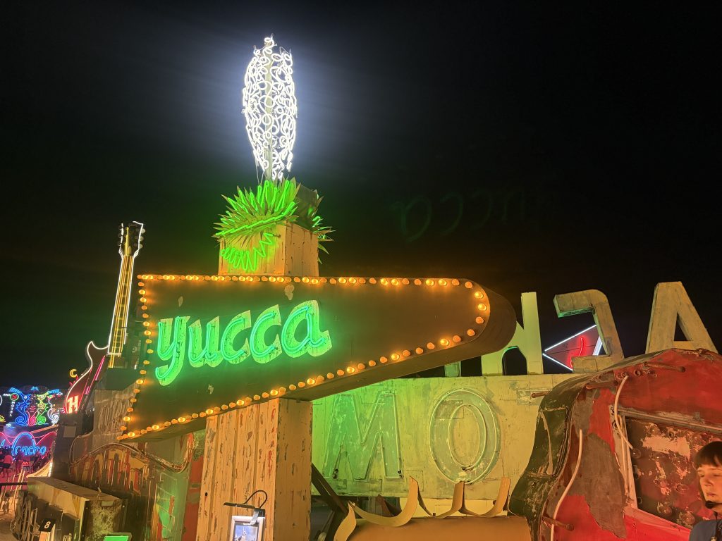 Neon sign for the Yucca hotel on display at the Neon Museum in Las Vegas