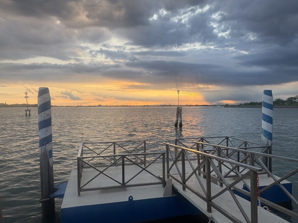 Beautiful sunset seen from the island of Murano in the Venetian lagoon