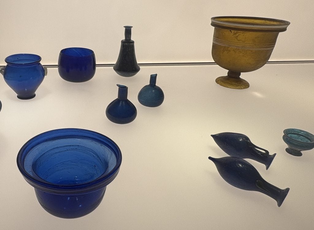 Selection of glass objects from Roman times displayed at the glass museum in Muranbo