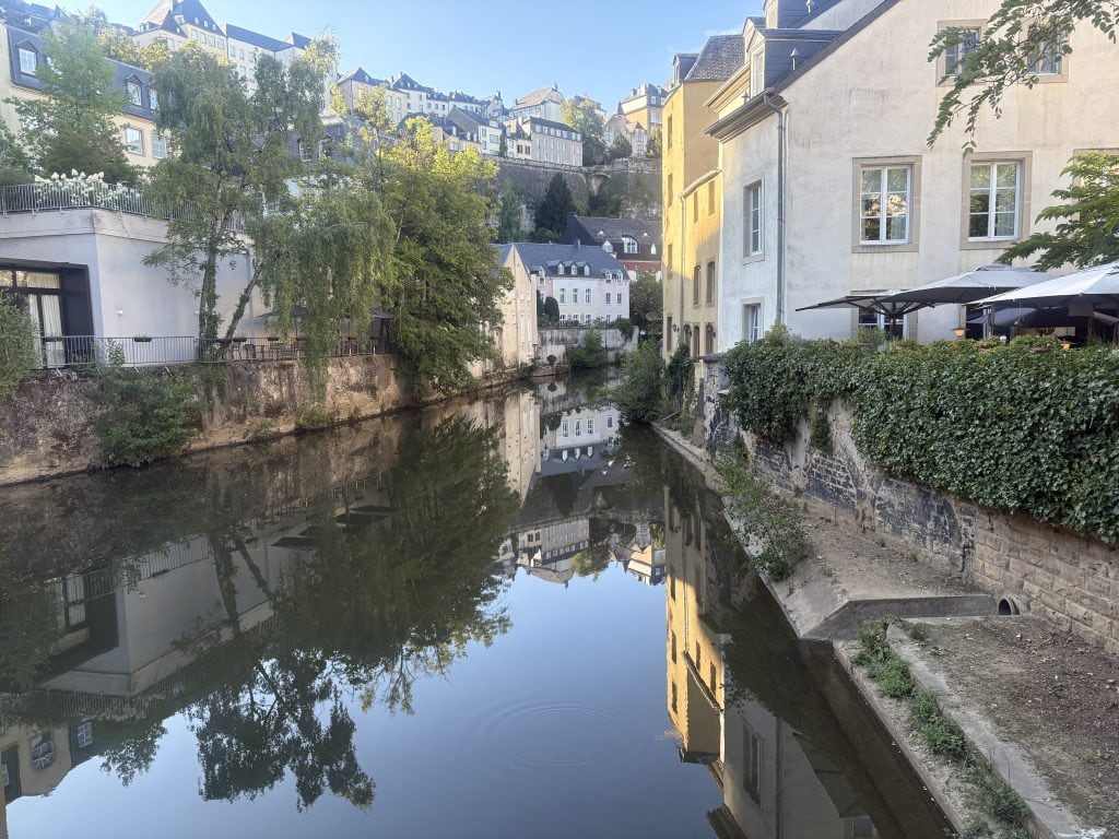 Scenic view of the river running through the Grund region in Luxembourg