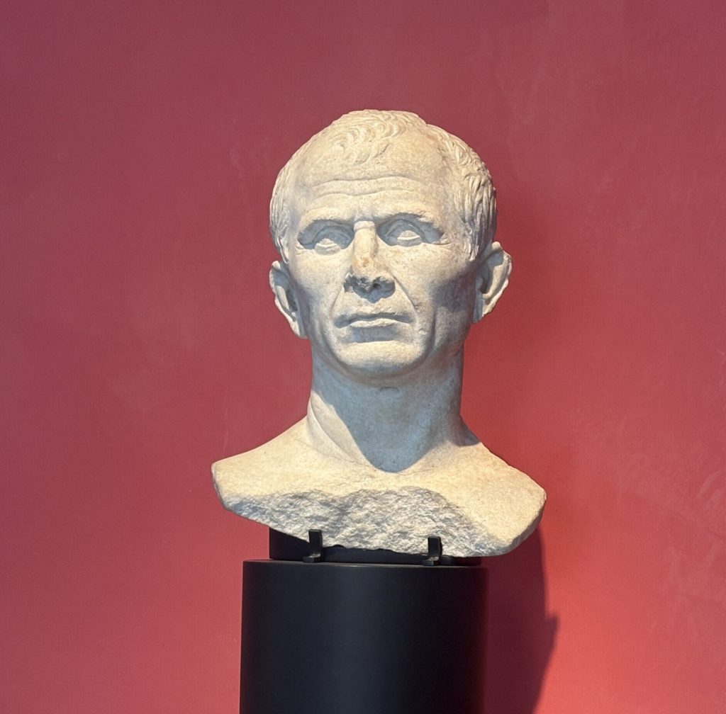 Bust of Julius Caesar on display at the Musée Départemental Arles Antique (Museum of Ancient Arles and Provence)