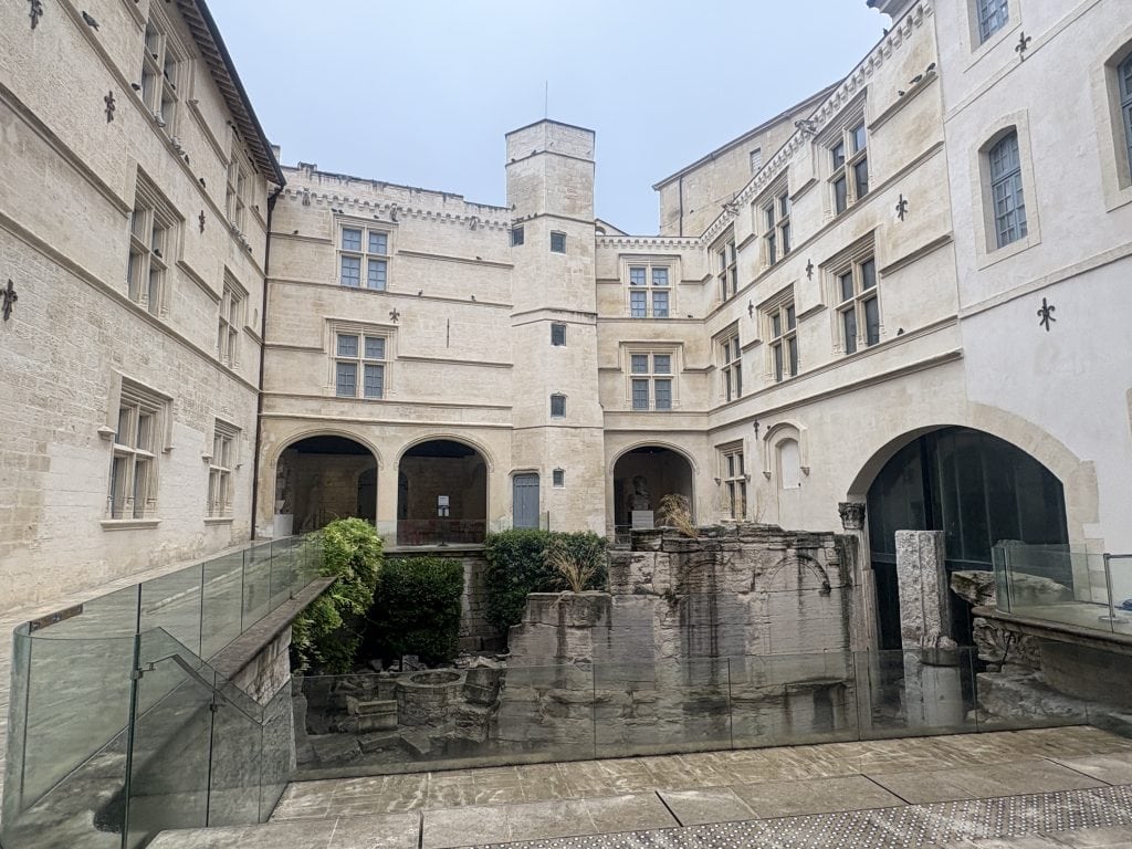 One of three Museums in Arles, the Museom Arleton courtyard - a 17th century building and the ruins of the Roman forum