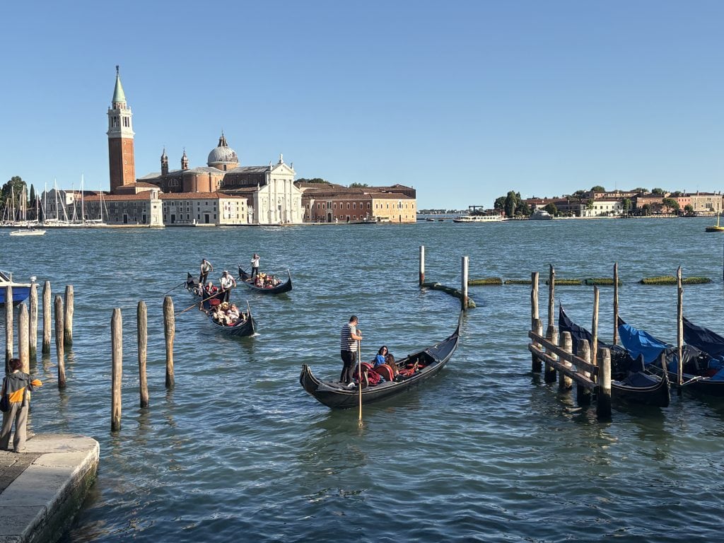 The lagoon in Venice with gondolas
