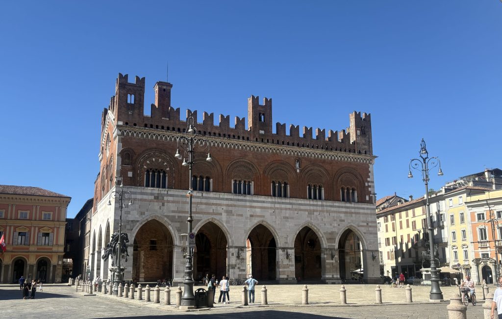 Central historical building in Piazza Cavelli in Piacenza, Italy