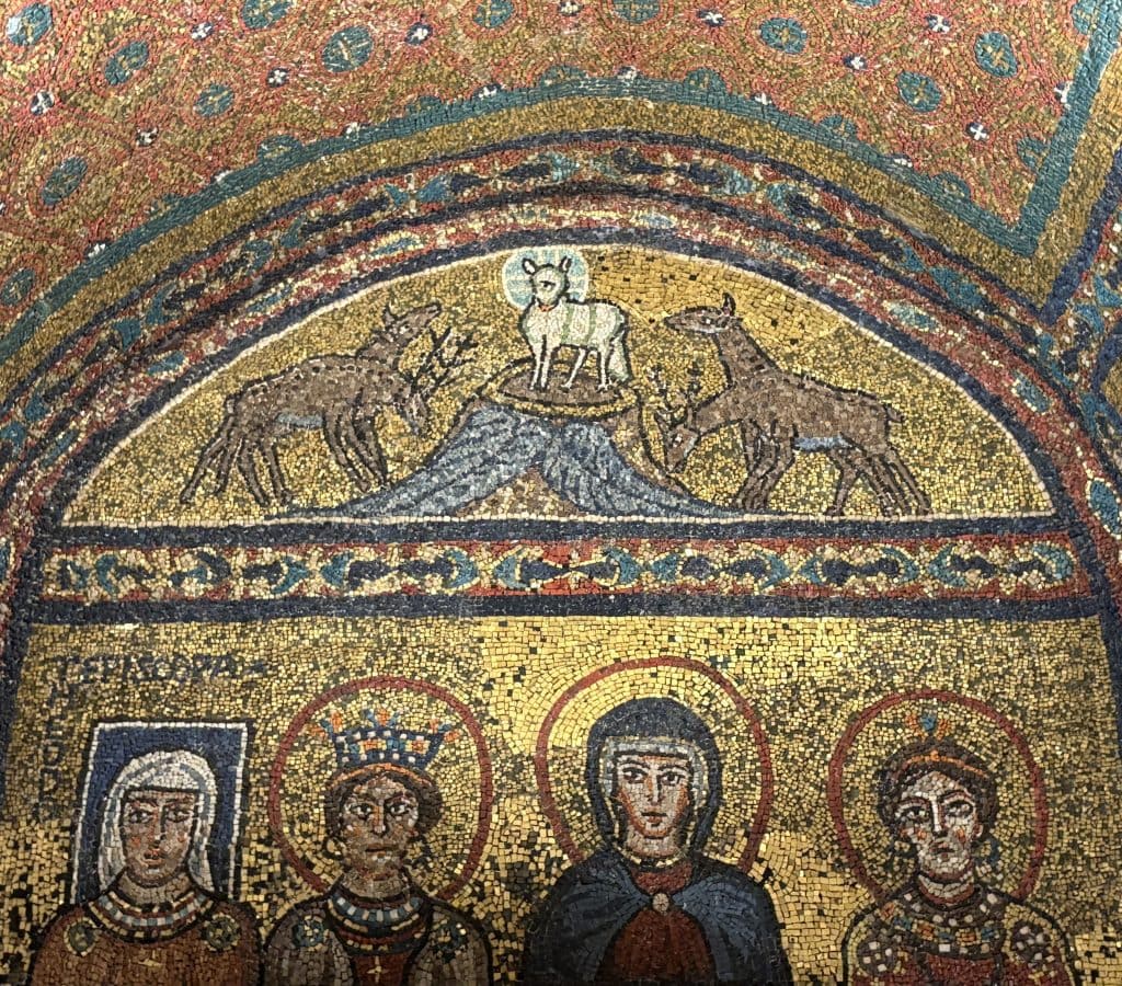 Close up of elaborate Byzantine mosaic at Santa Prassede church taken  on a Photography Tour in Rome with Rome Photo Fun Tours.