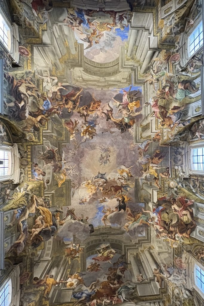 Baroque trompe d'oiell ceiling at Sant'Ignazio  taken  on a Rome Photography Tour with Rome Photo Fun Tours.