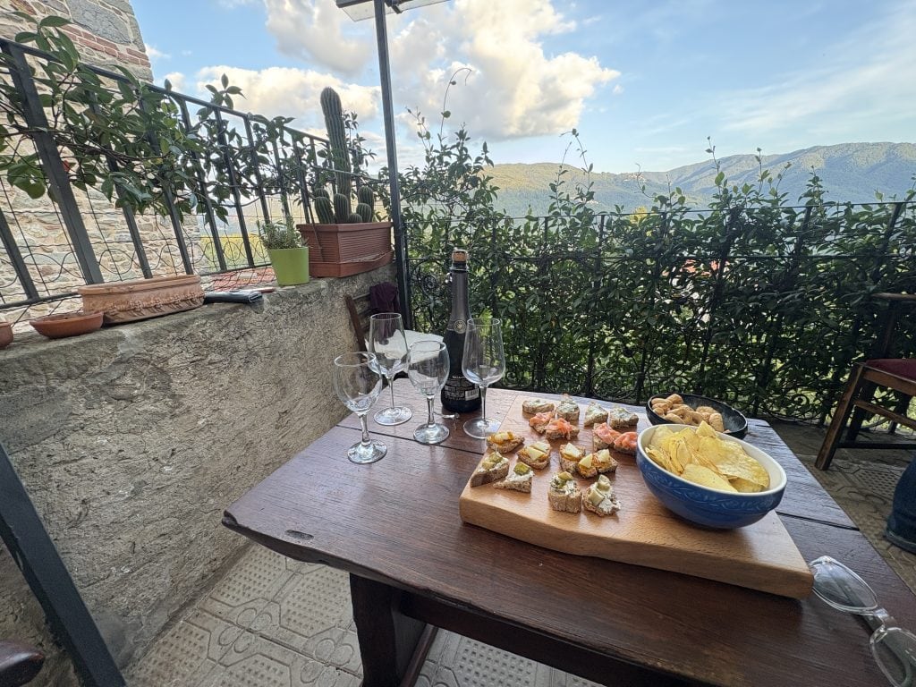 Nibblies on a table on a terrace in Tuscany