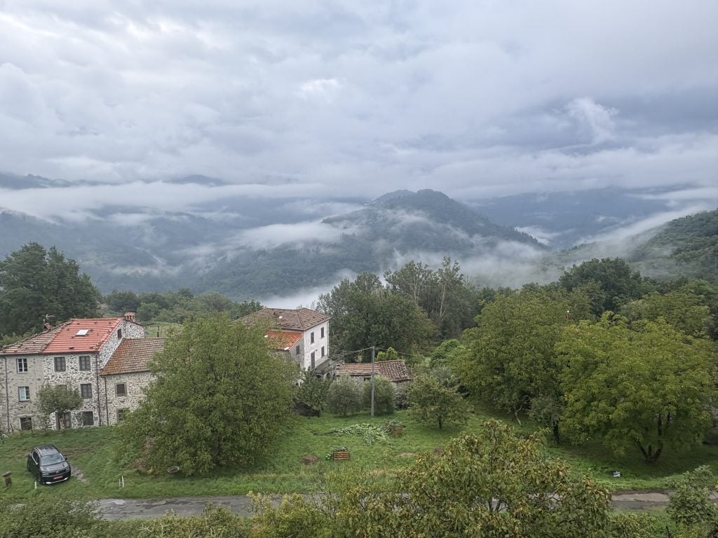 Misty view from casale di Clio in Tuscany