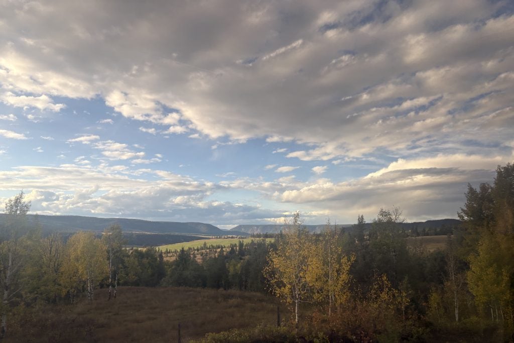 Sunset over the Caribou en route to northern BC on the Rocky Mountaineer Rainforest to Goldrush journey