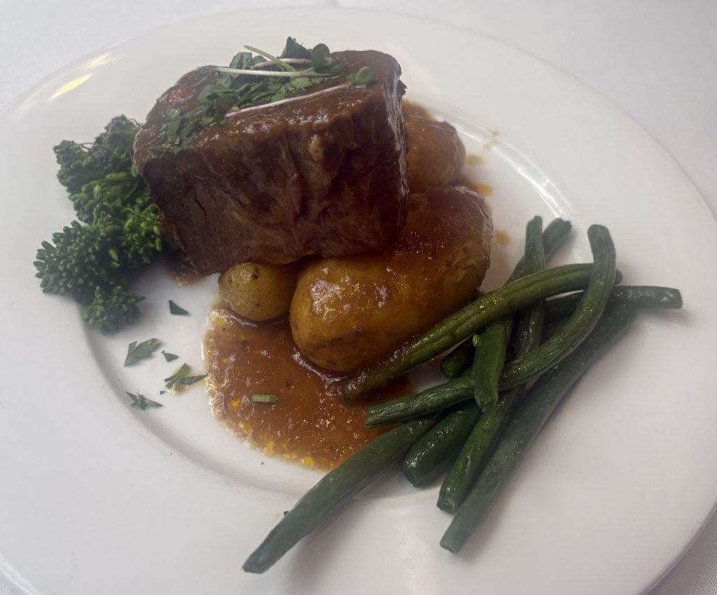 Short rib lunch served while en route  from Quesnel to Jasper on the Rocky Mountaineer Rainforest to Goldrush journey