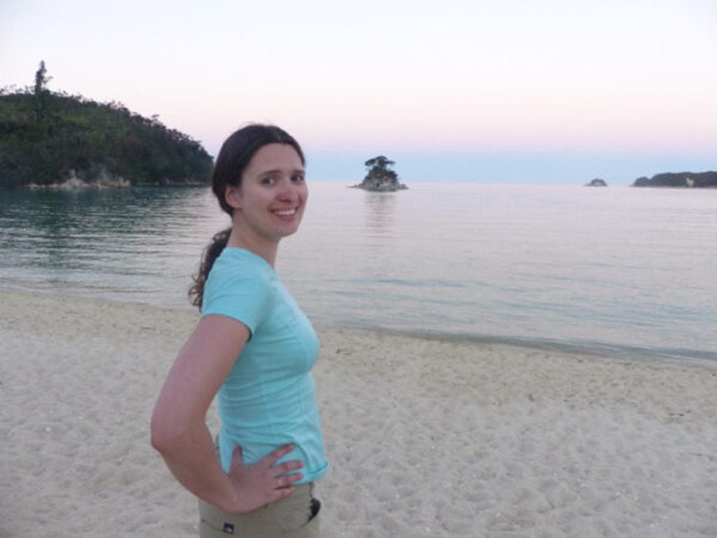 Julia at sunset near Torrent Bay Lodge in Abel Tasman National Park in New Zealand