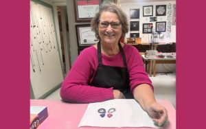 Carol Cram at the Resin Art Jewelry Workshop at Soigne in Vancouver