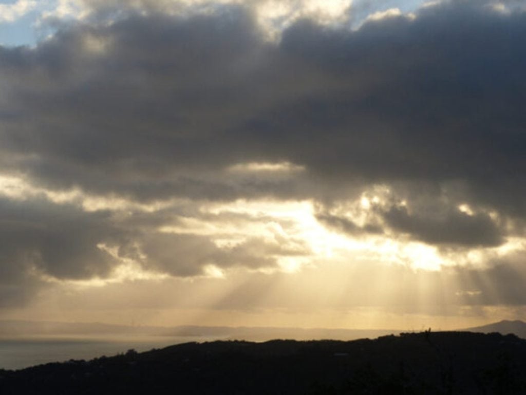 Sunset over Waiheke Island near Auckland in New Zealand
