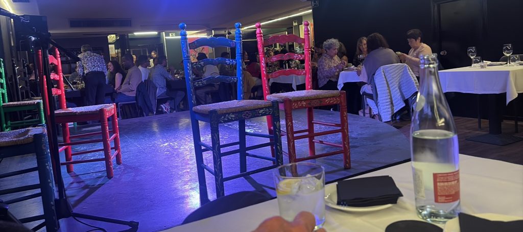 Small stage at a tablao in Madrid for a flamenco performance