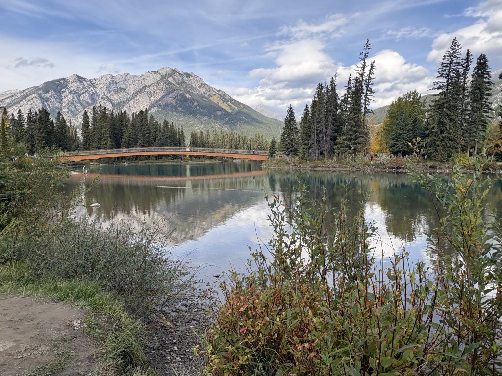 Cascade Mountain reflected in still water near Banff