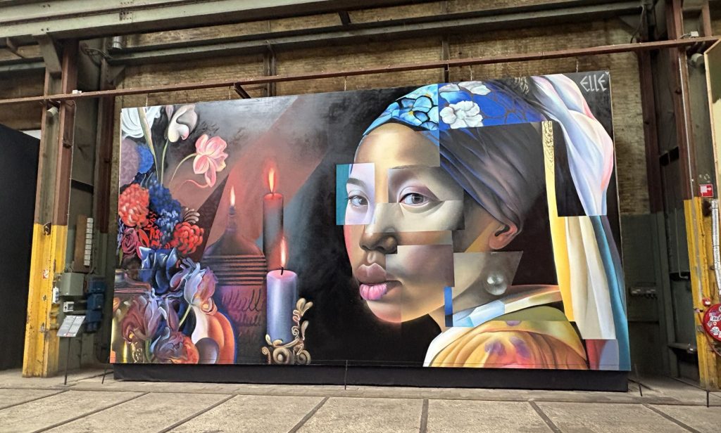 ELLE street art remix of Vermeer's Girl With a Pearl Earring at STRAAT