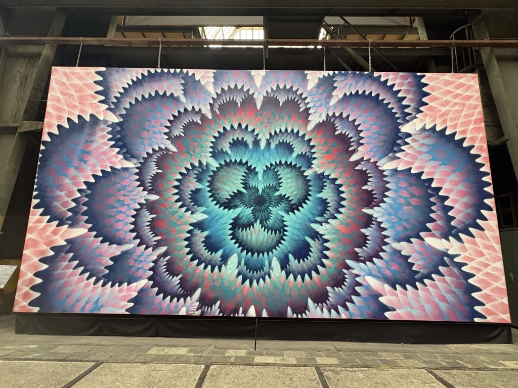 Hoxxoh pink and blue mandala painting Amsterdoor at STRAAT
